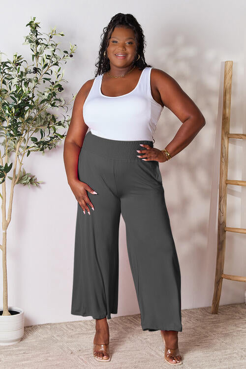 Double Take Full Size Smocked Wide Waistband Wide Leg Pants - Concordia Style Boutique