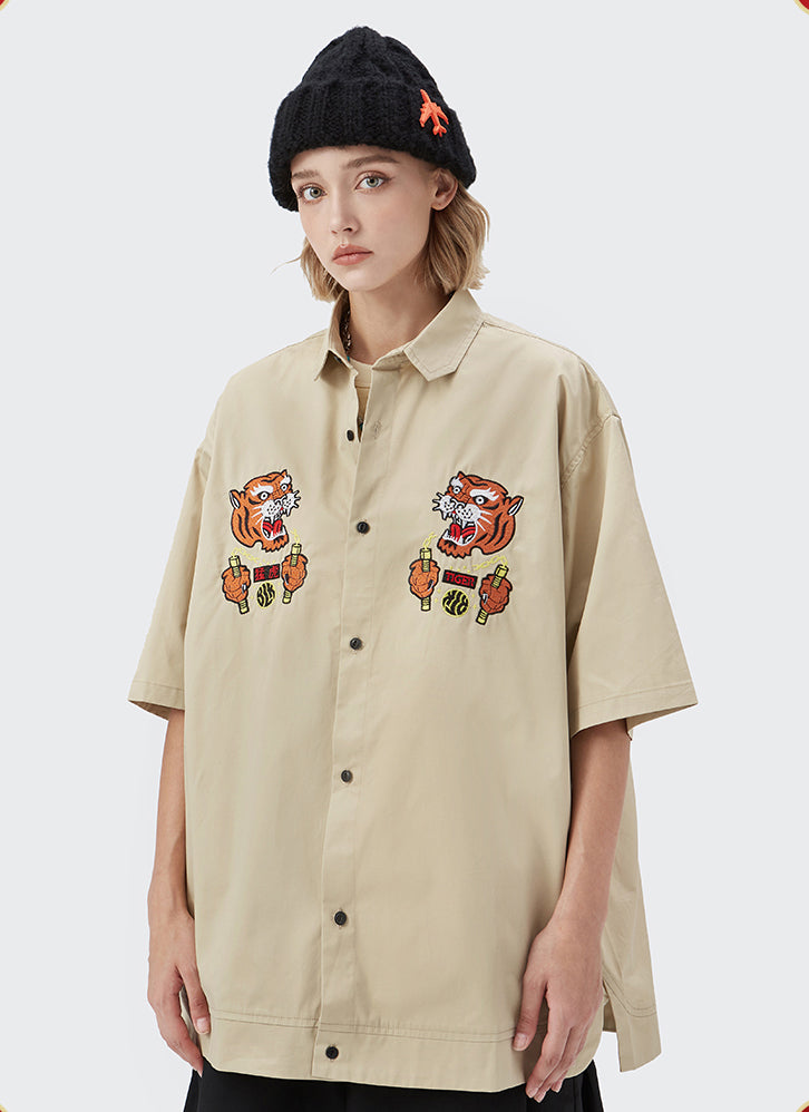 Tiger Warrior Embroidery Shirt - Concordia Style Boutique