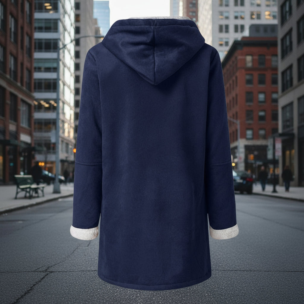 Sherpa-Lined Duffle Toggle Jacket with Hood — Warm Hooded Fleece Coat