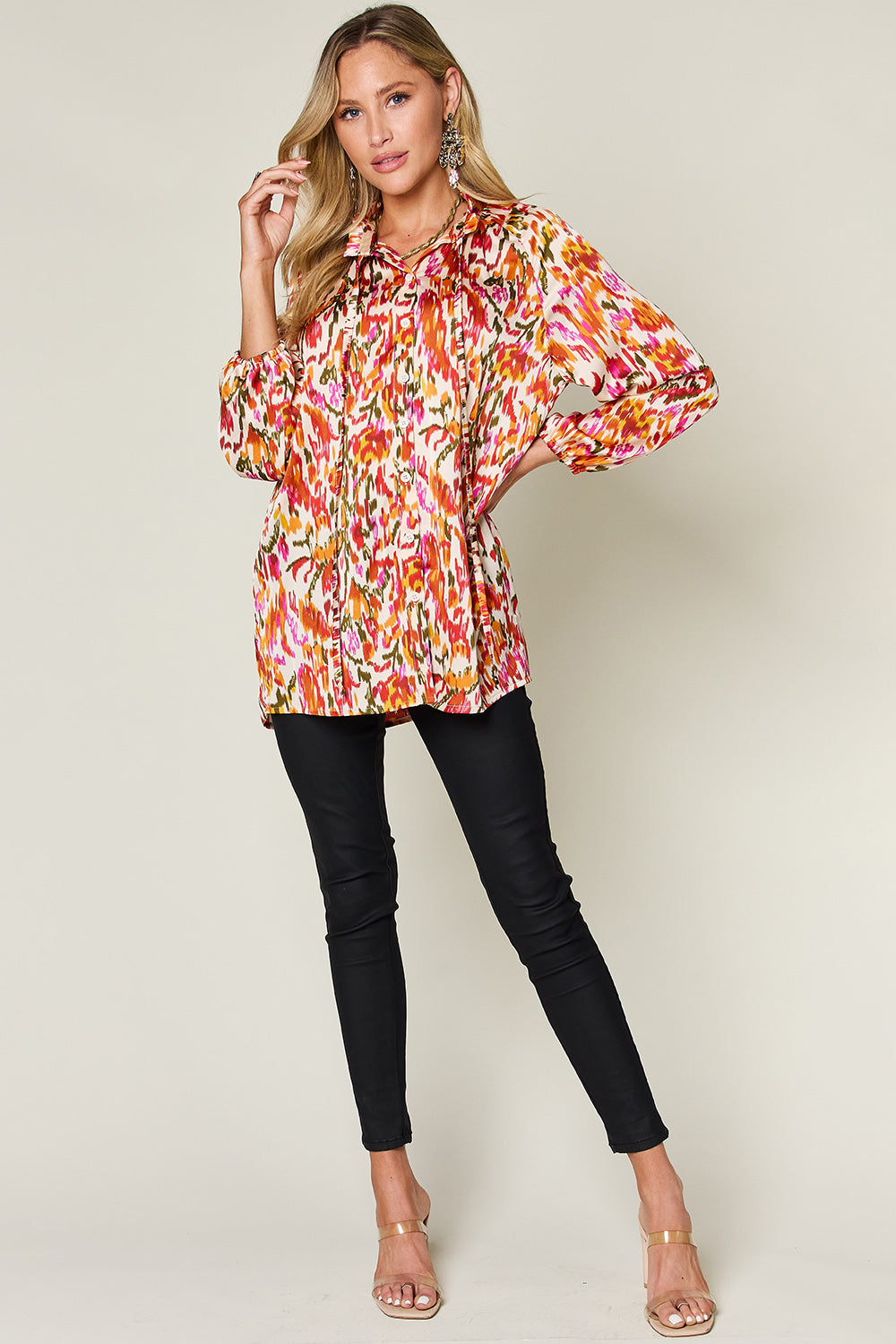 Double Take Full Size Printed Button Up Long Sleeve Shirt - Concordia Style Boutique