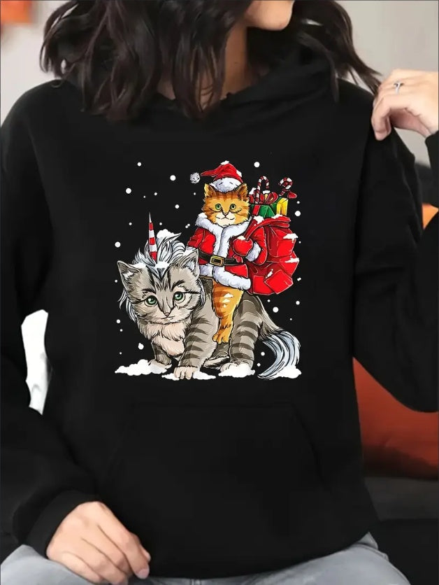 Plus Size Christmas Cat Hoodie