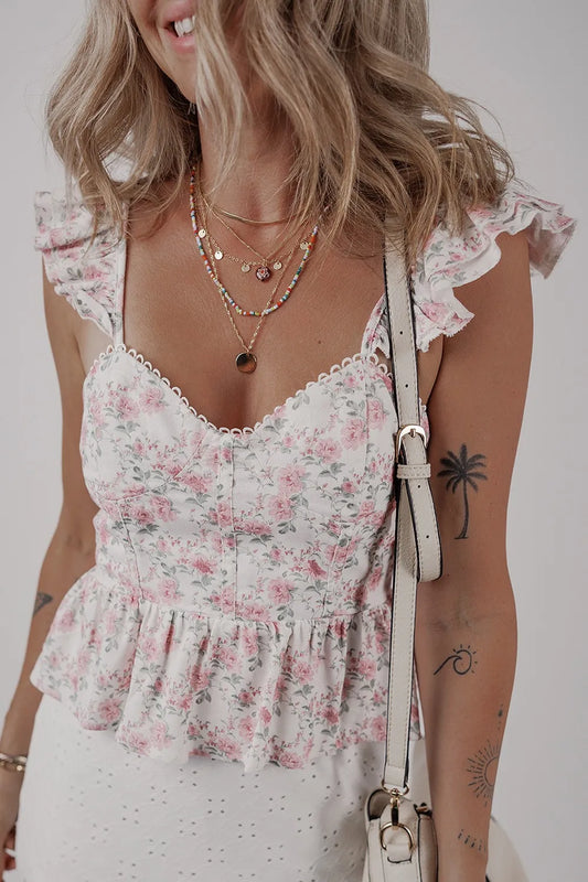 Floral Flutter Peplum Tank Top - Concordia Style Boutique