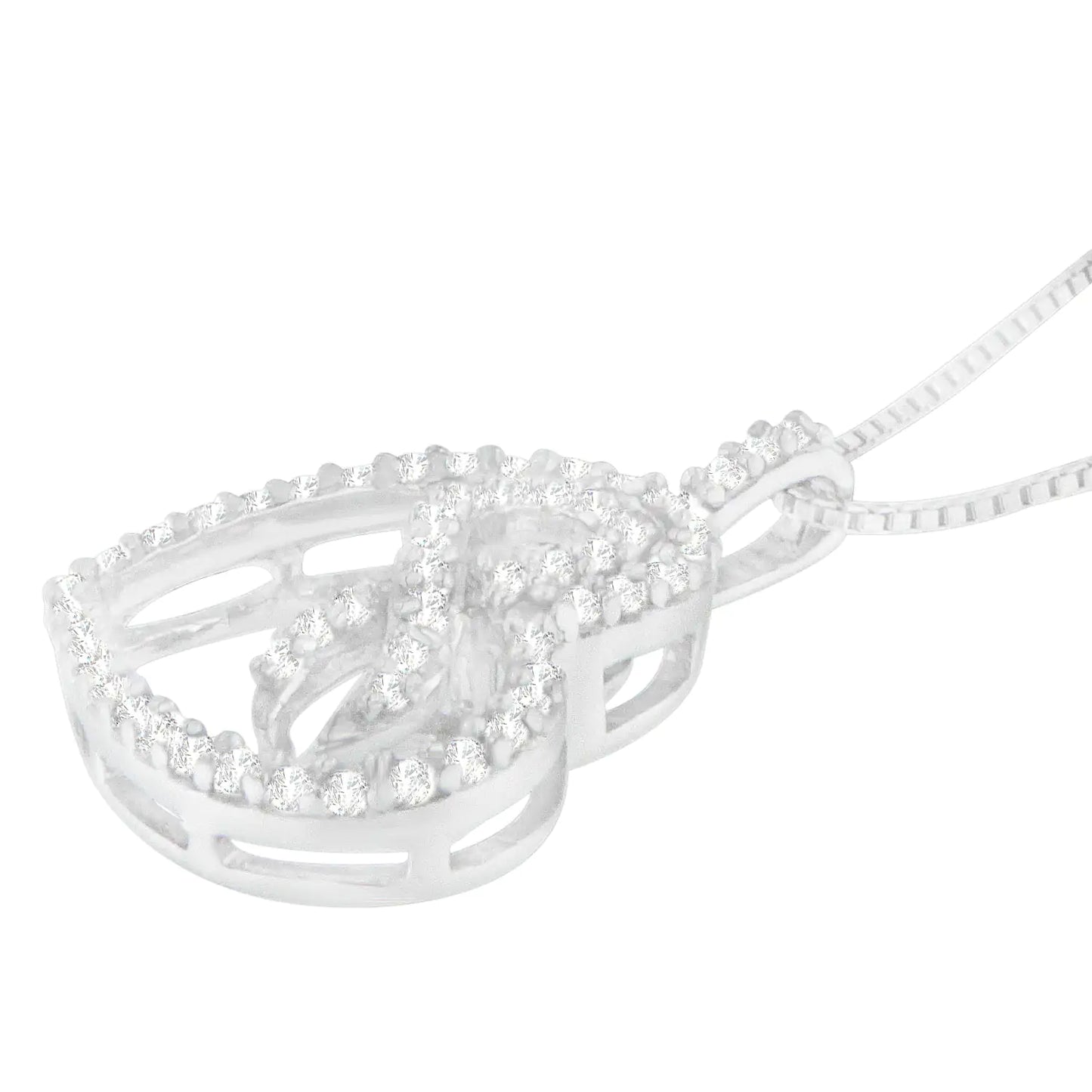 *SOLD OUT* Sterling Silver Round Cut Diamond Heart and Ribbon Pendant Necklace (0.25 cttw, H-I Color, I1-I2 Clarity) - Concordia Style Boutique