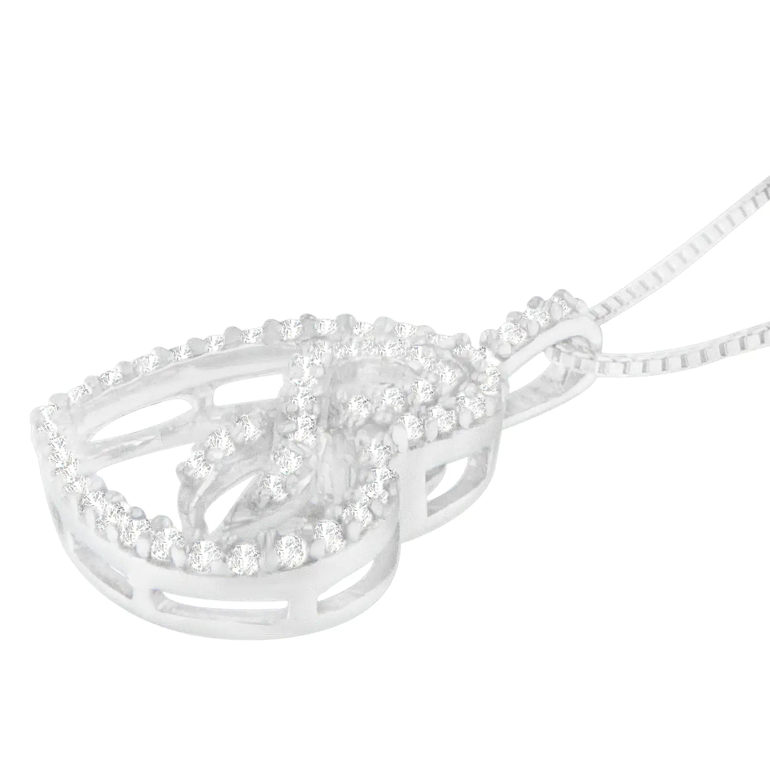 *SOLD OUT* Sterling Silver Round Cut Diamond Heart and Ribbon Pendant Necklace (0.25 cttw, H-I Color, I1-I2 Clarity) - Concordia Style Boutique