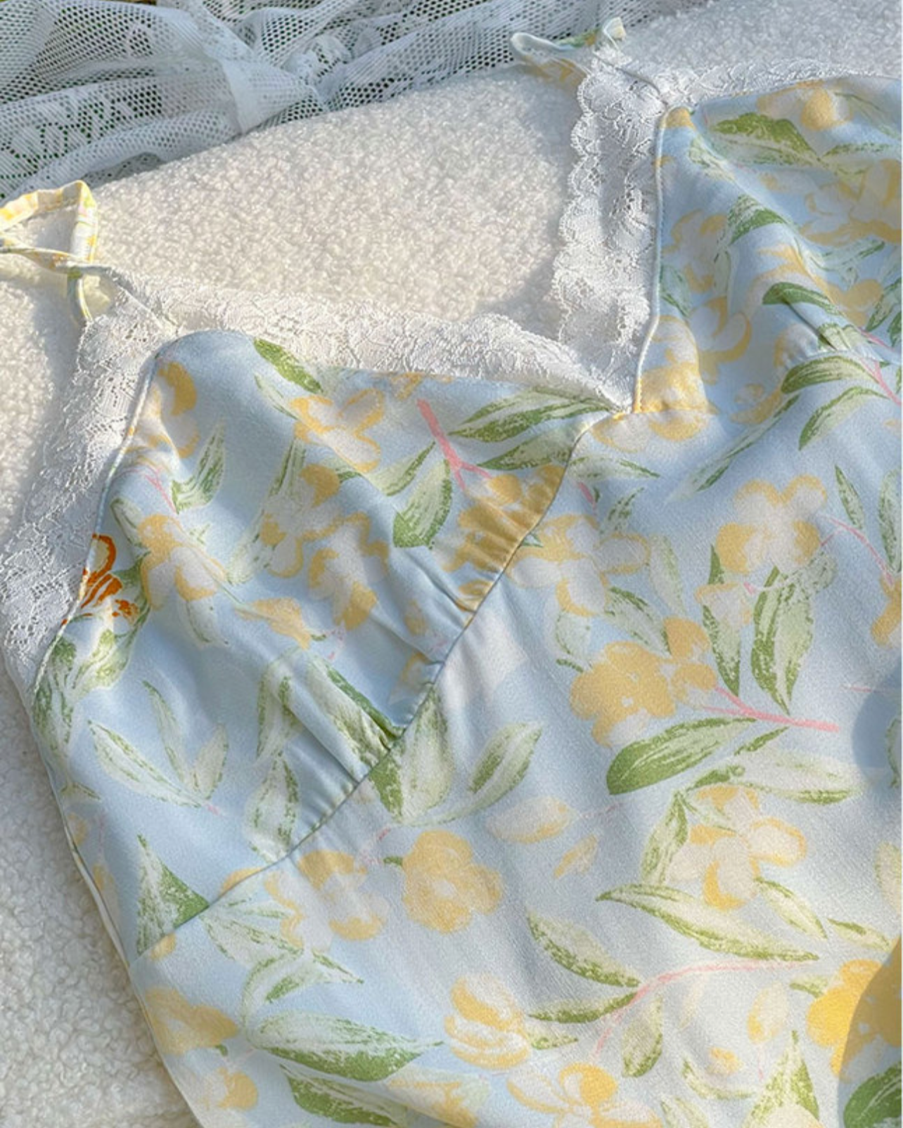 Fresh Floral Nightgown Pajama Dress / White