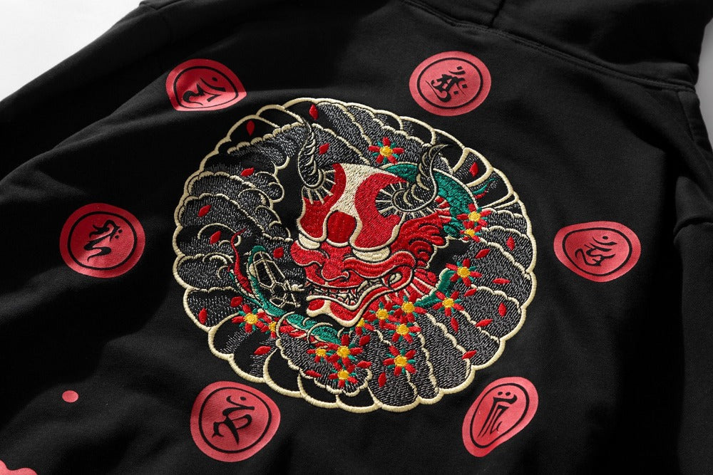 KH9060 Red Demon Embroidery Hoodie - Concordia Style Boutique