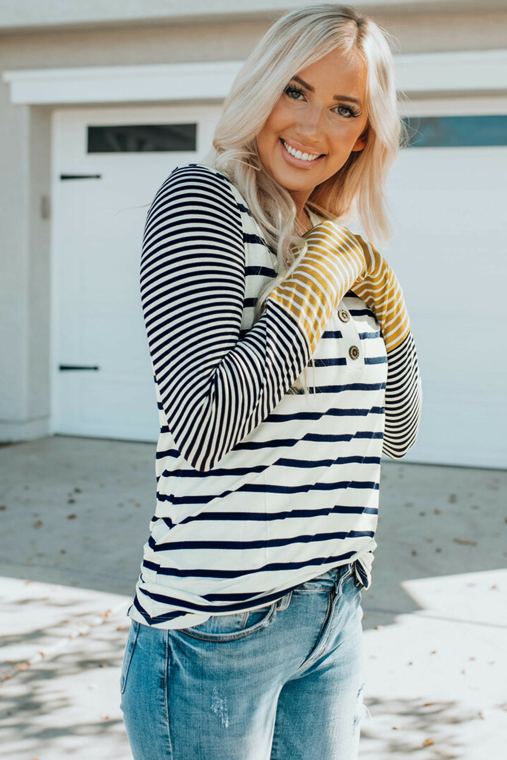 Annie Stripe Button Henley Top - Concordia Style Boutique