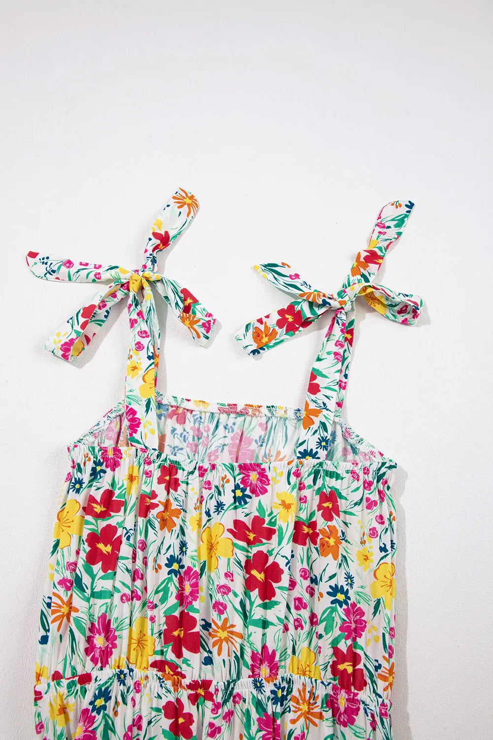 Floral Knotted Straps Cinched Waist Ruffle Hem Mini Dress - Concordia Style Boutique