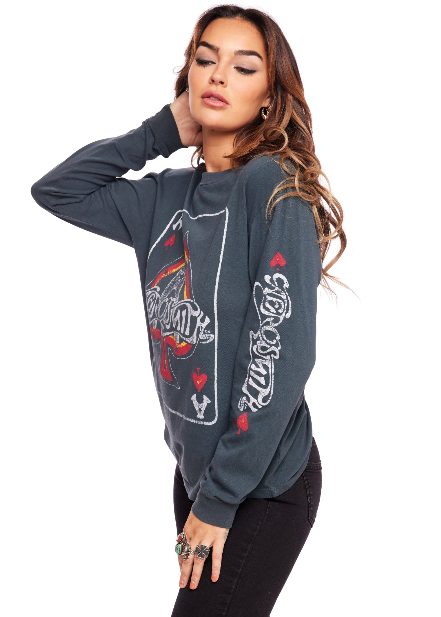 Aerosmith Ace Of Spades Oversized Long Sleeve Band Shirt by Daydreamer LA - Concordia Style Boutique