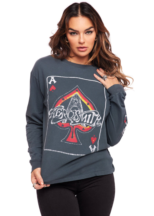 Aerosmith Ace Of Spades Oversized Long Sleeve Band Shirt by Daydreamer LA - Concordia Style Boutique