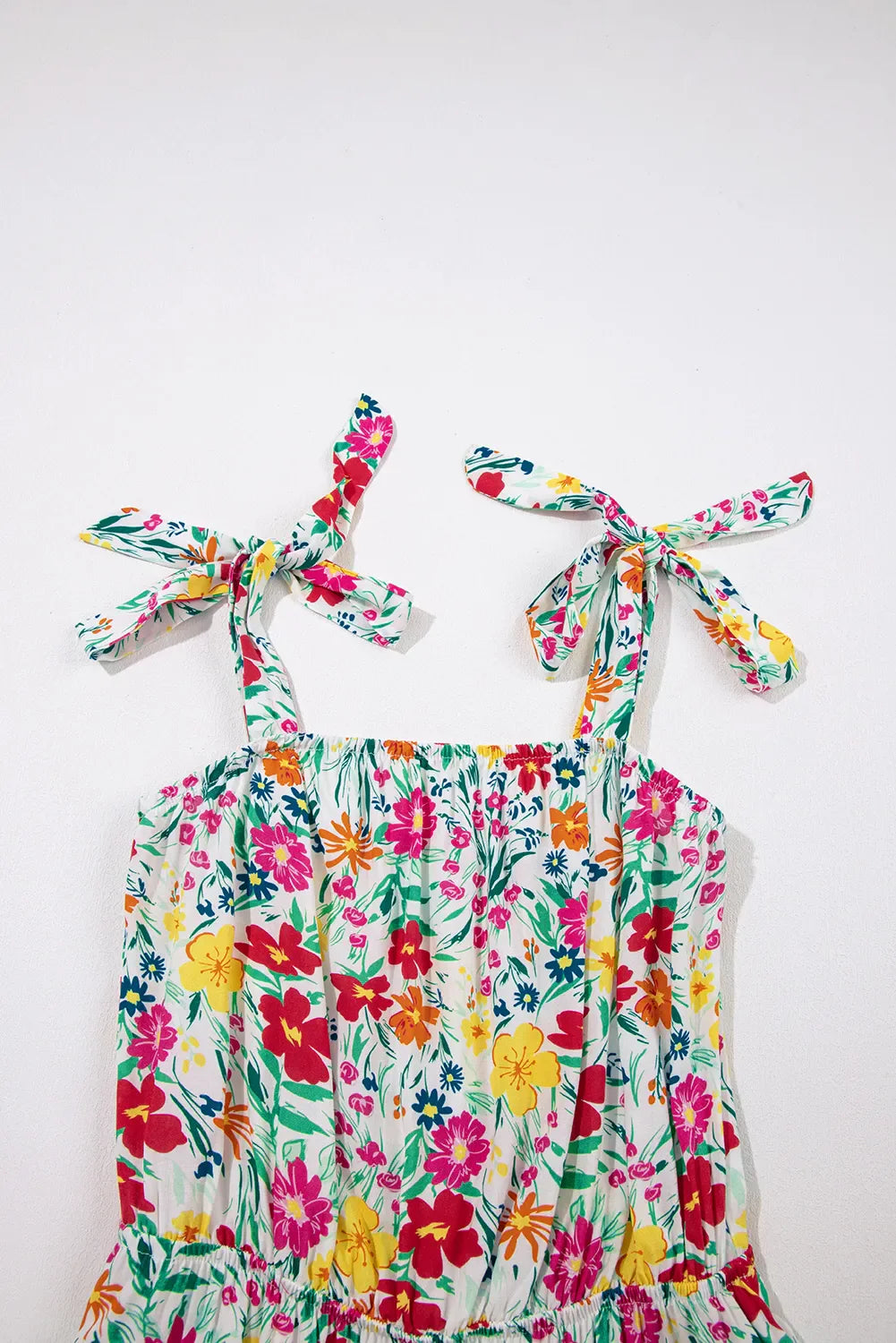 Floral Knotted Straps Cinched Waist Ruffle Hem Mini Dress - Concordia Style Boutique