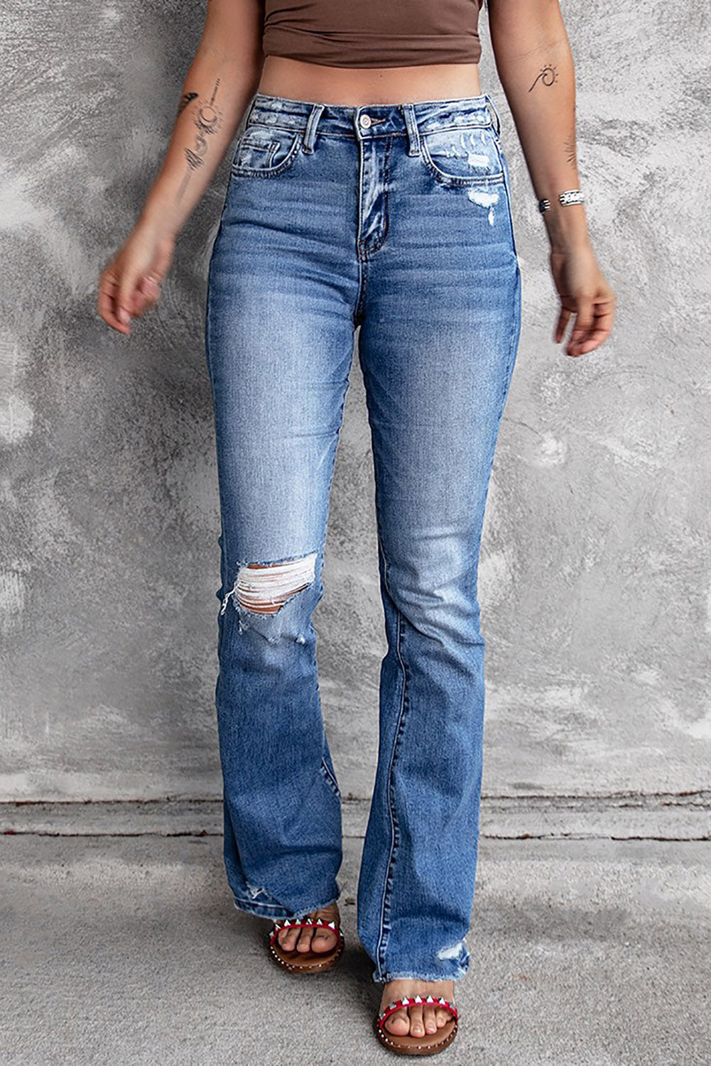Angelina Distressed Flare Jeans - Concordia Style Boutique