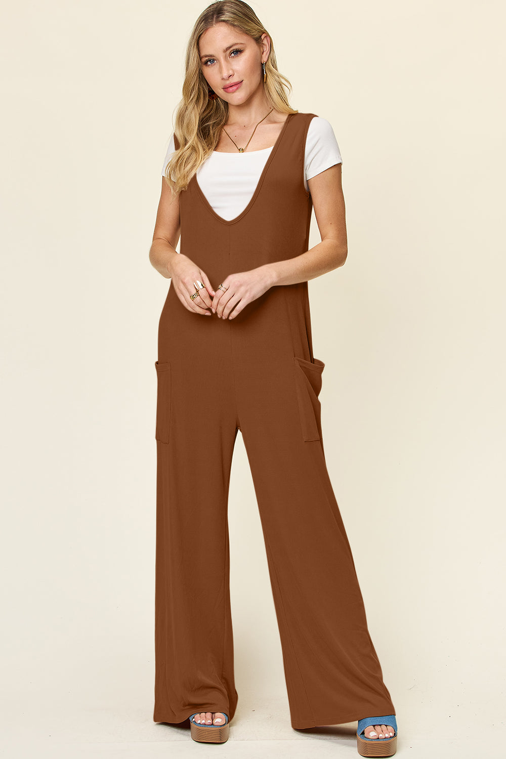 Double Take Full Size Sleeveless Wide Leg Jumpsuit with Pockets - Concordia Style Boutique