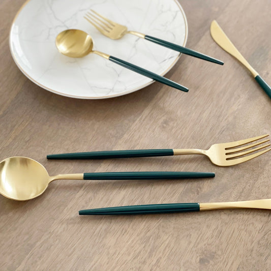 Altin Flatware Set – Forest Green & Brushed Gold