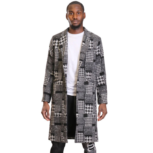 Neo black and white houndstooth pattern Wool Coat Jacket - Concordia Style Boutique