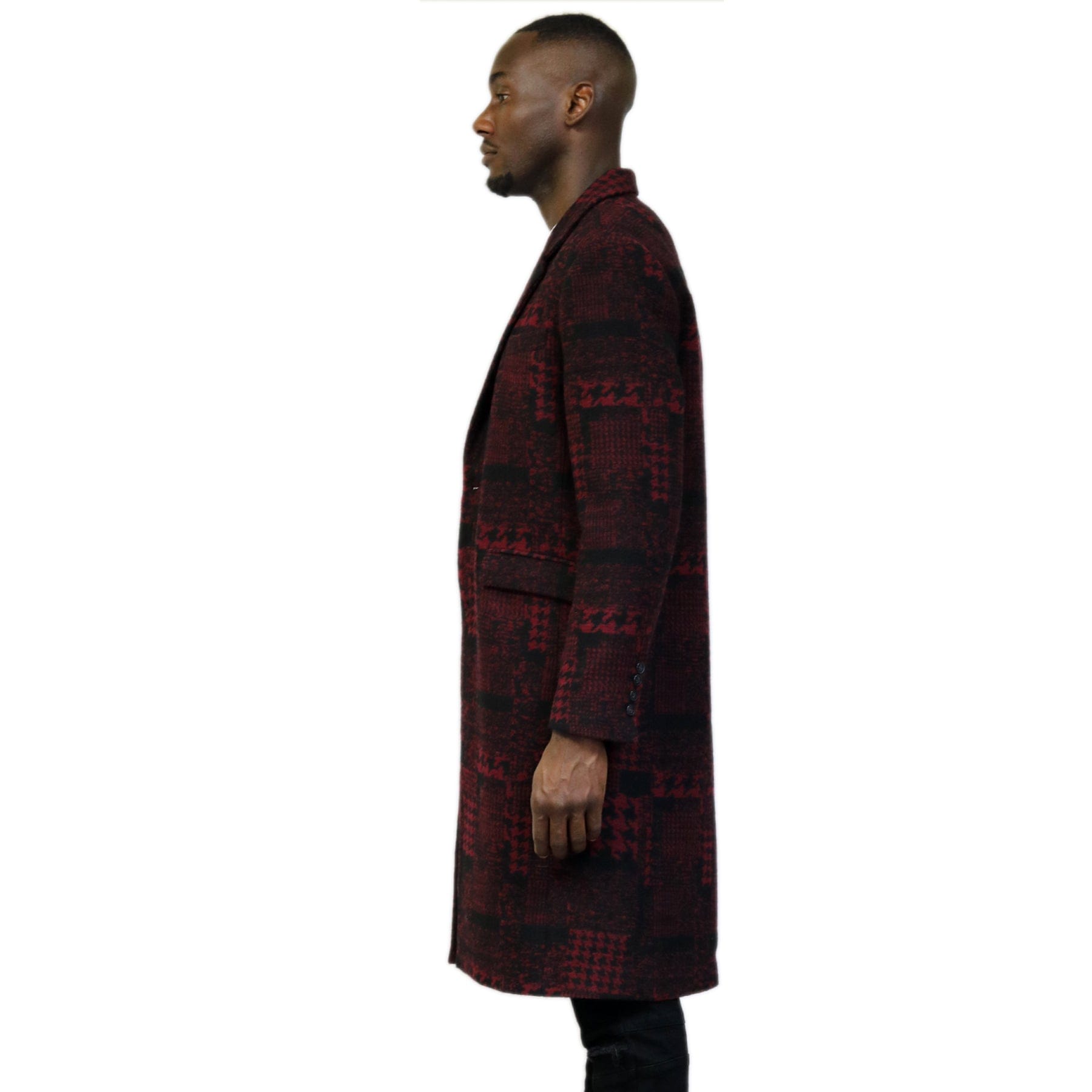 Kearny black and burgundy houndstooth pattern Wool Coat Jacket - Concordia Style Boutique