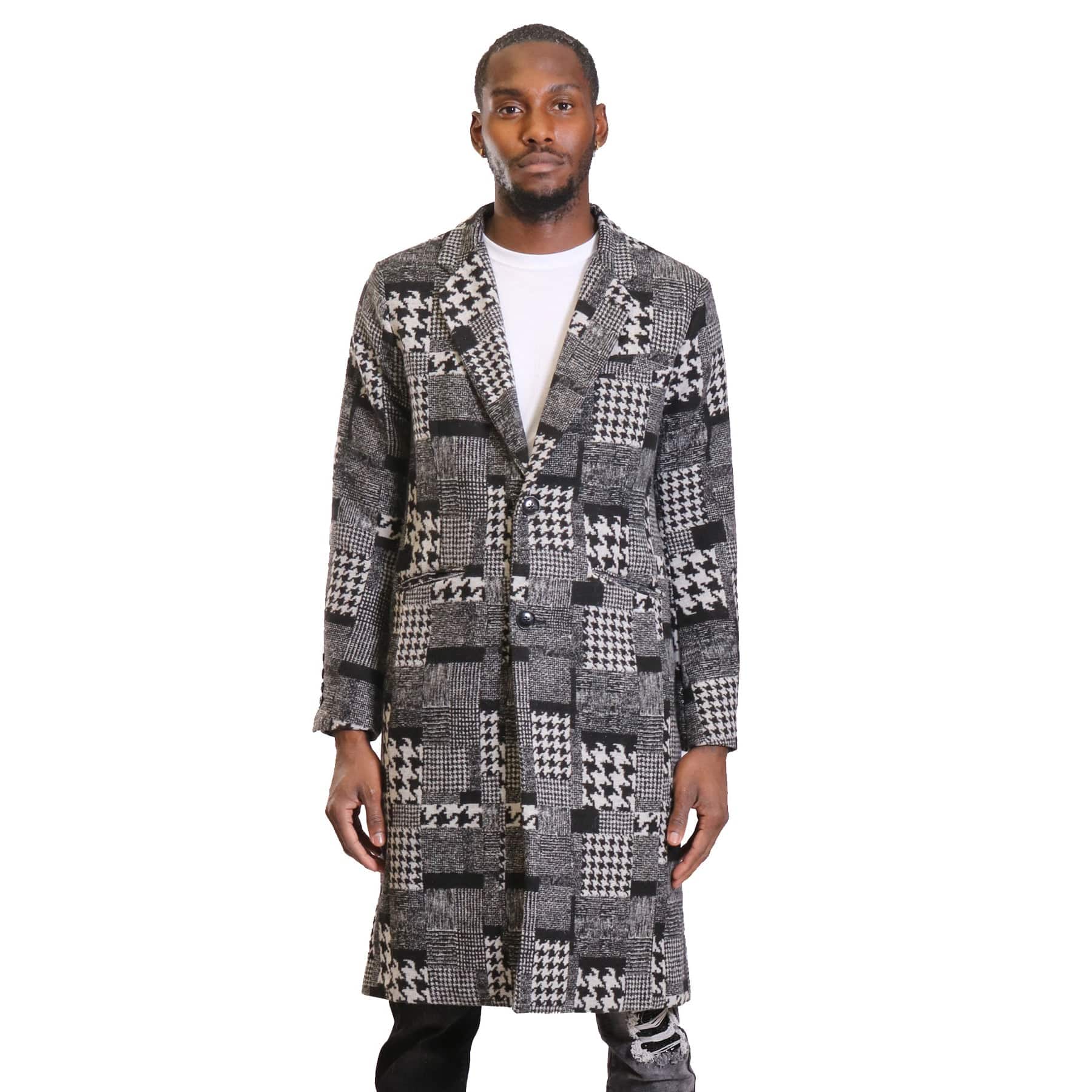 Neo black and white houndstooth pattern Wool Coat Jacket - Concordia Style Boutique