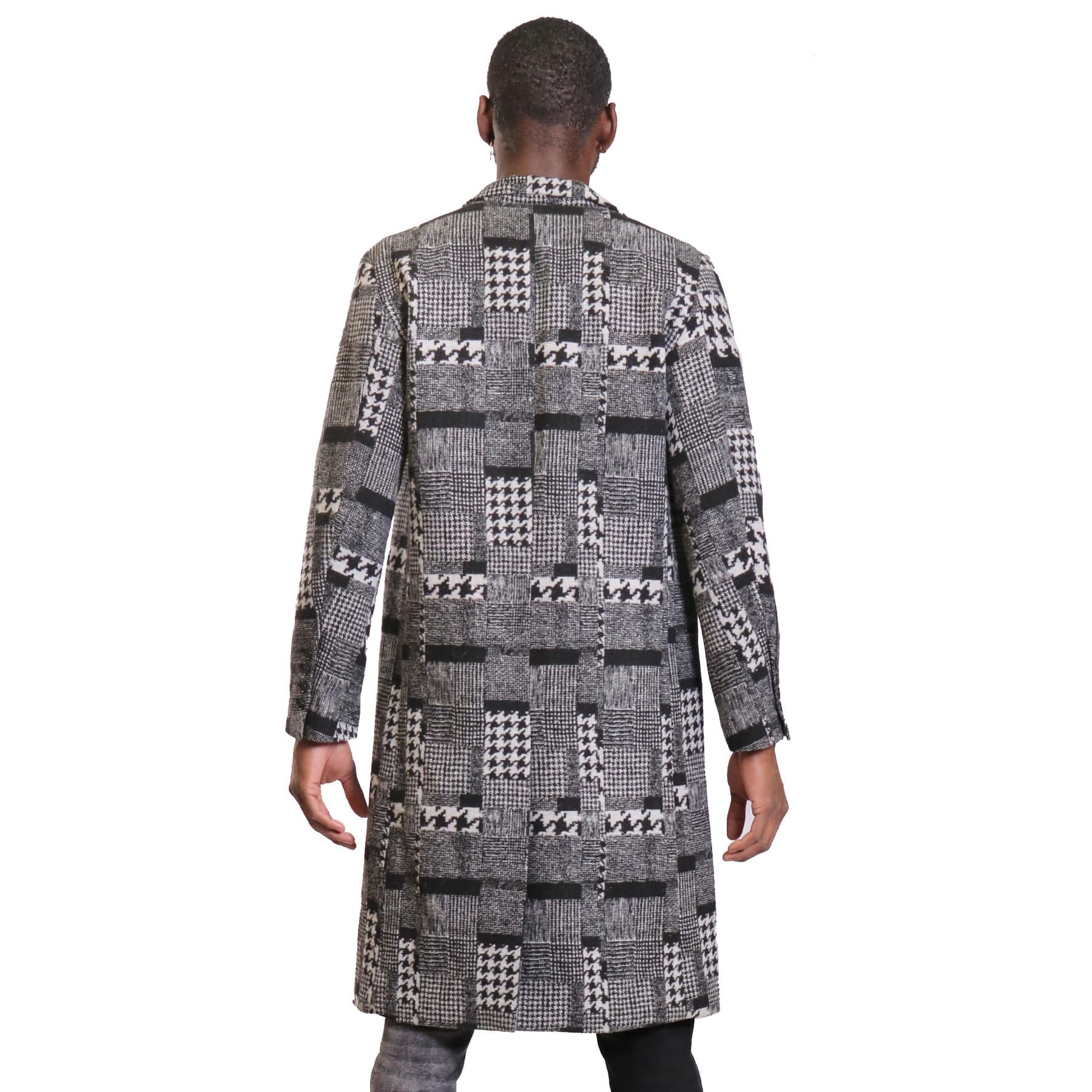 Neo black and white houndstooth pattern Wool Coat Jacket - Concordia Style Boutique