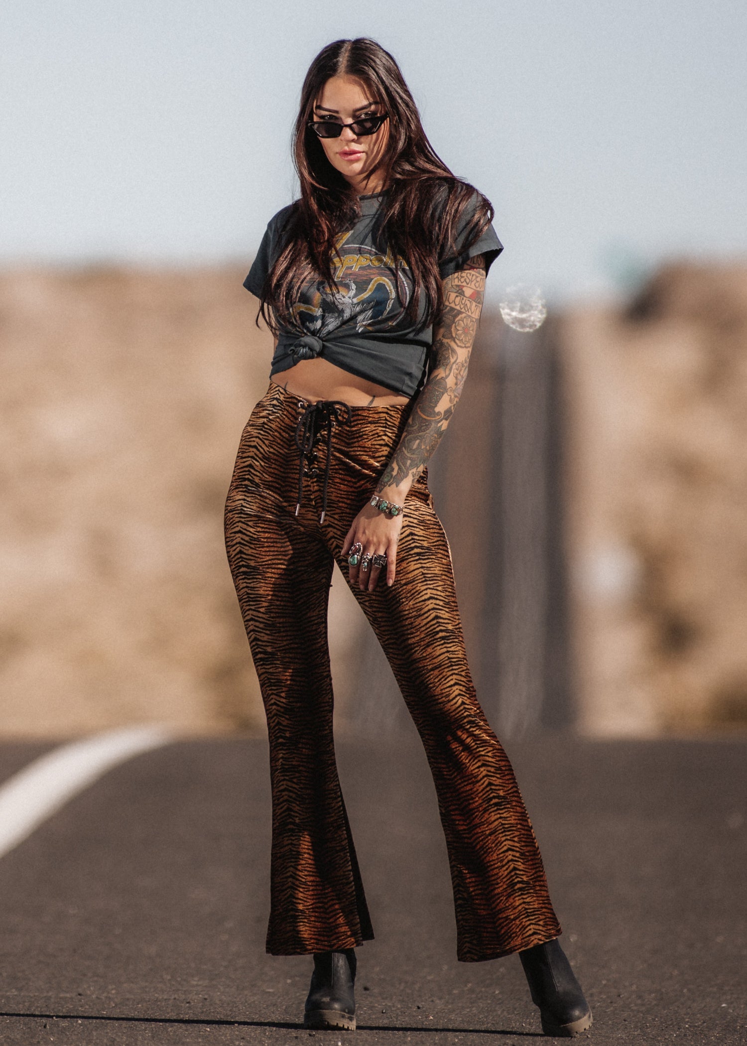 Eye of the Tiger Animal Print Velvet Flare Pants Bell Bottoms - Concordia Style Boutique