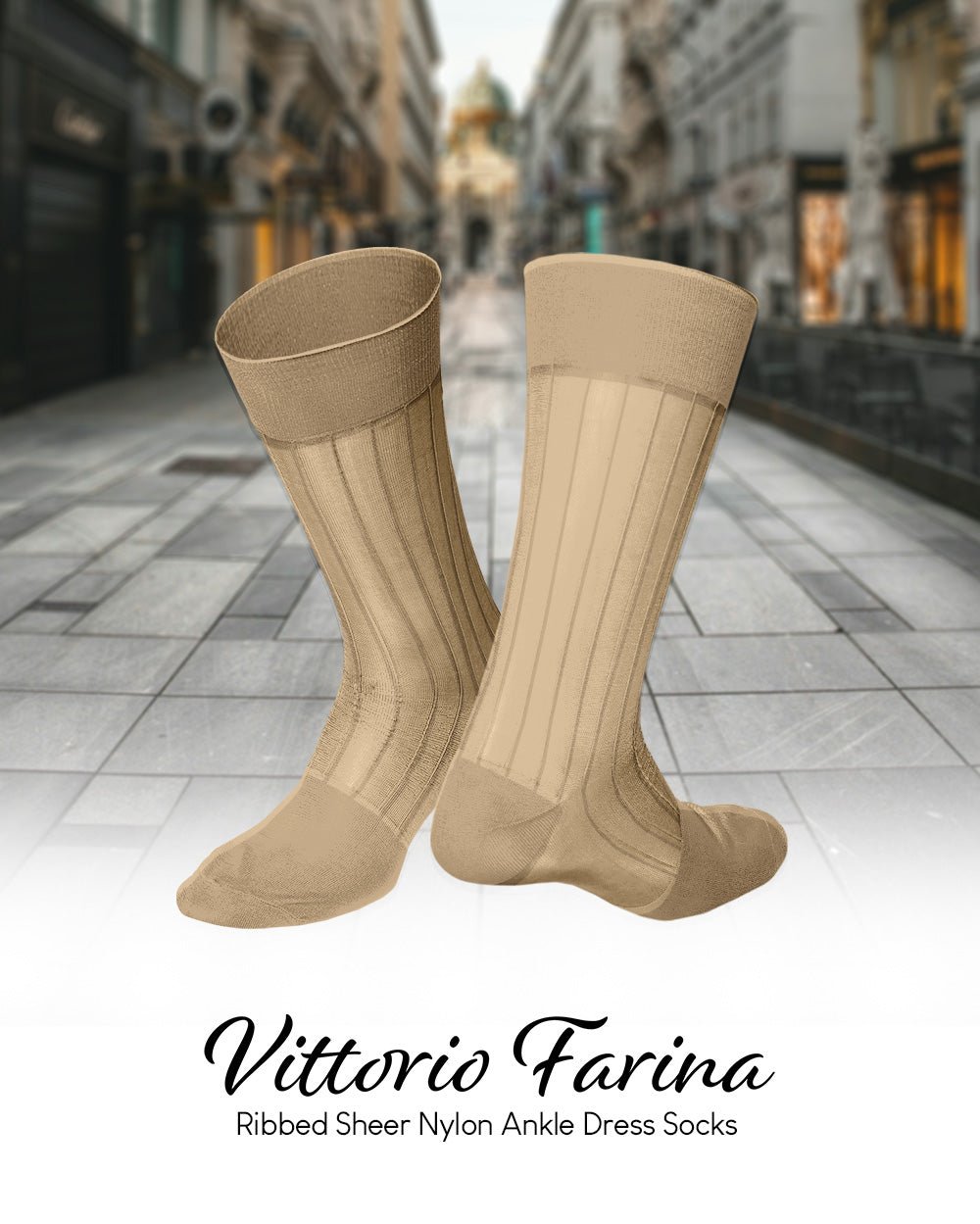 Vittorio Farina Men's Ribbed Shear Nylon Anklet Dress Socks