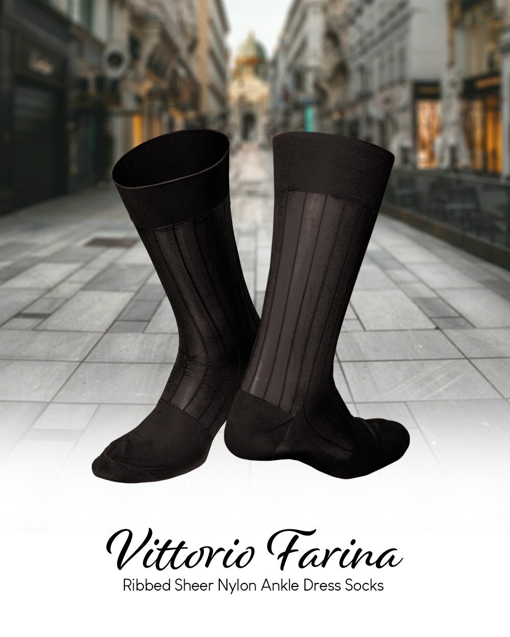 Vittorio Farina Men's Ribbed Shear Nylon Anklet Dress Socks