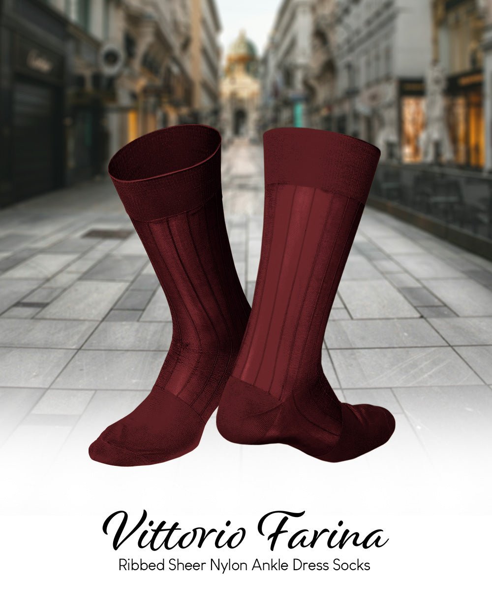 Vittorio Farina Men's Ribbed Shear Nylon Anklet Dress Socks