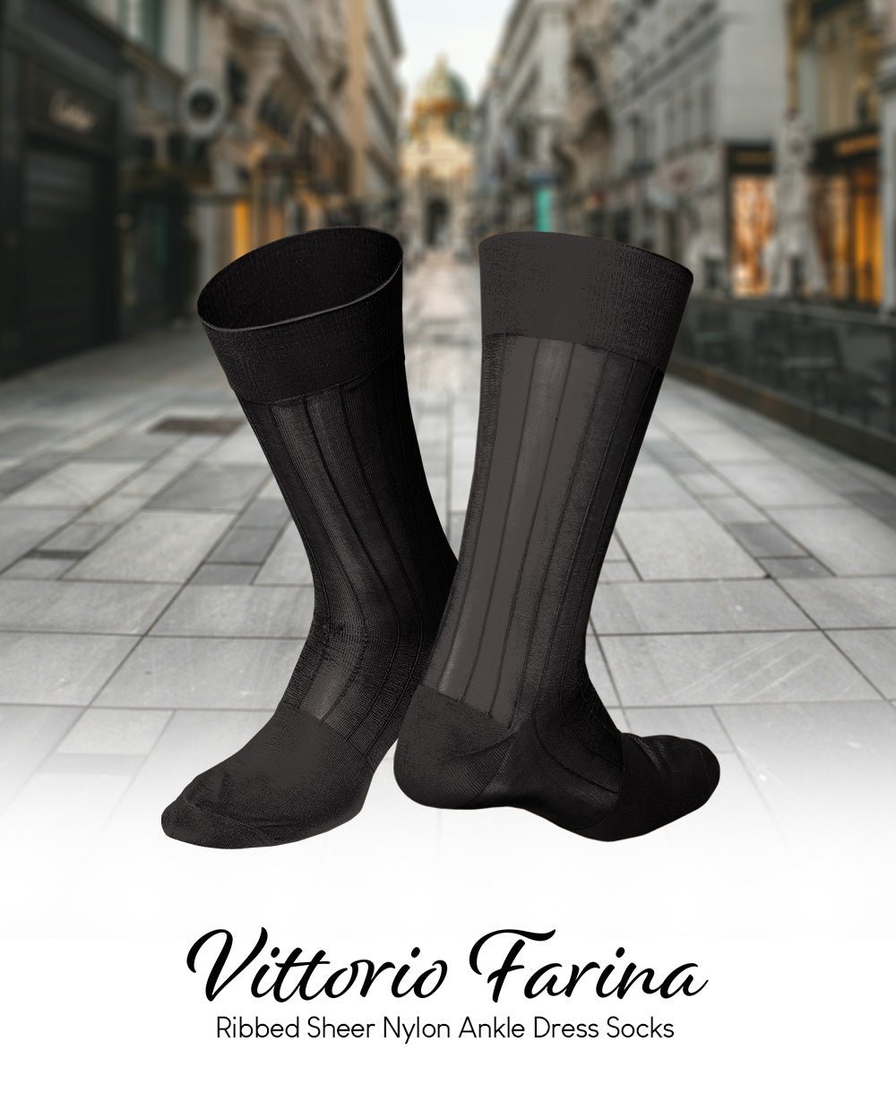 Vittorio Farina Men's Ribbed Shear Nylon Anklet Dress Socks