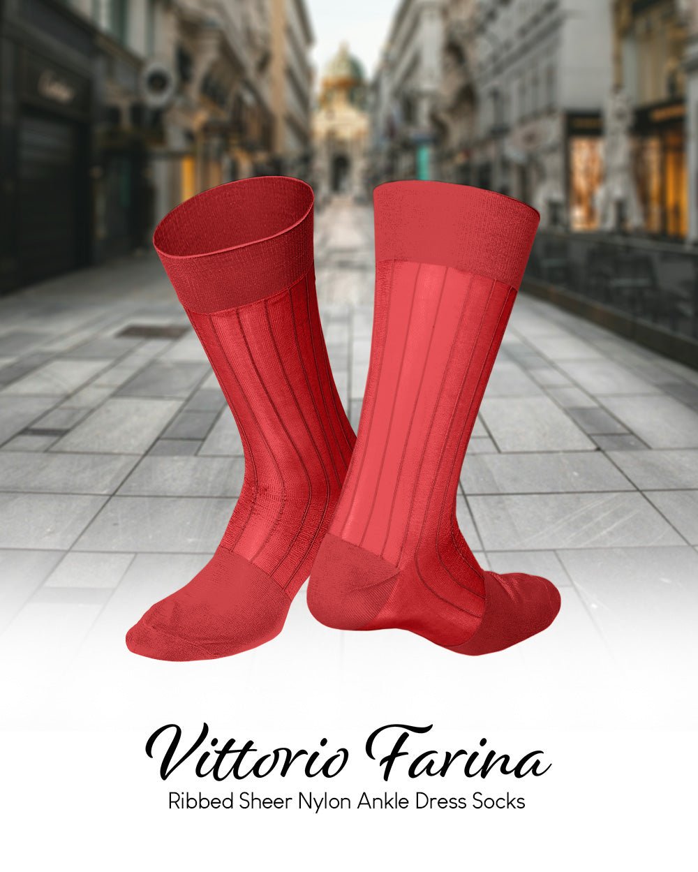 Vittorio Farina Men's Ribbed Shear Nylon Anklet Dress Socks