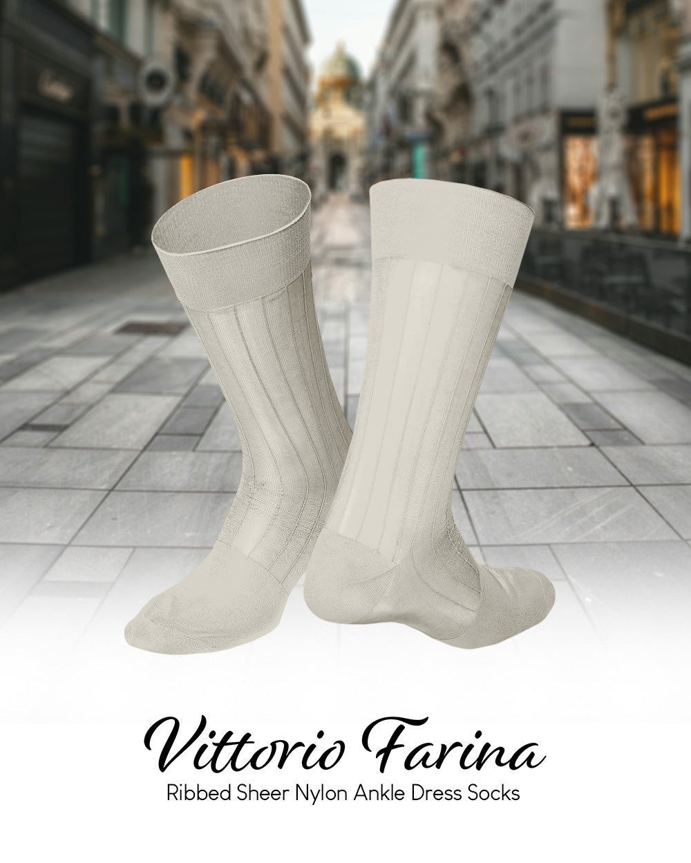 Vittorio Farina Men's Ribbed Shear Nylon Anklet Dress Socks