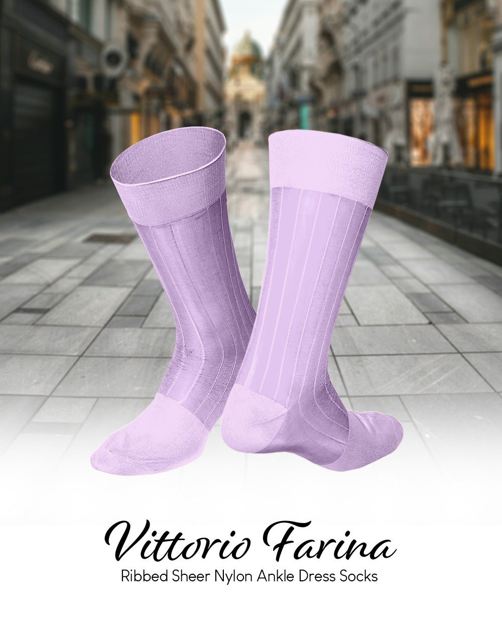 Vittorio Farina Men's Ribbed Shear Nylon Anklet Dress Socks