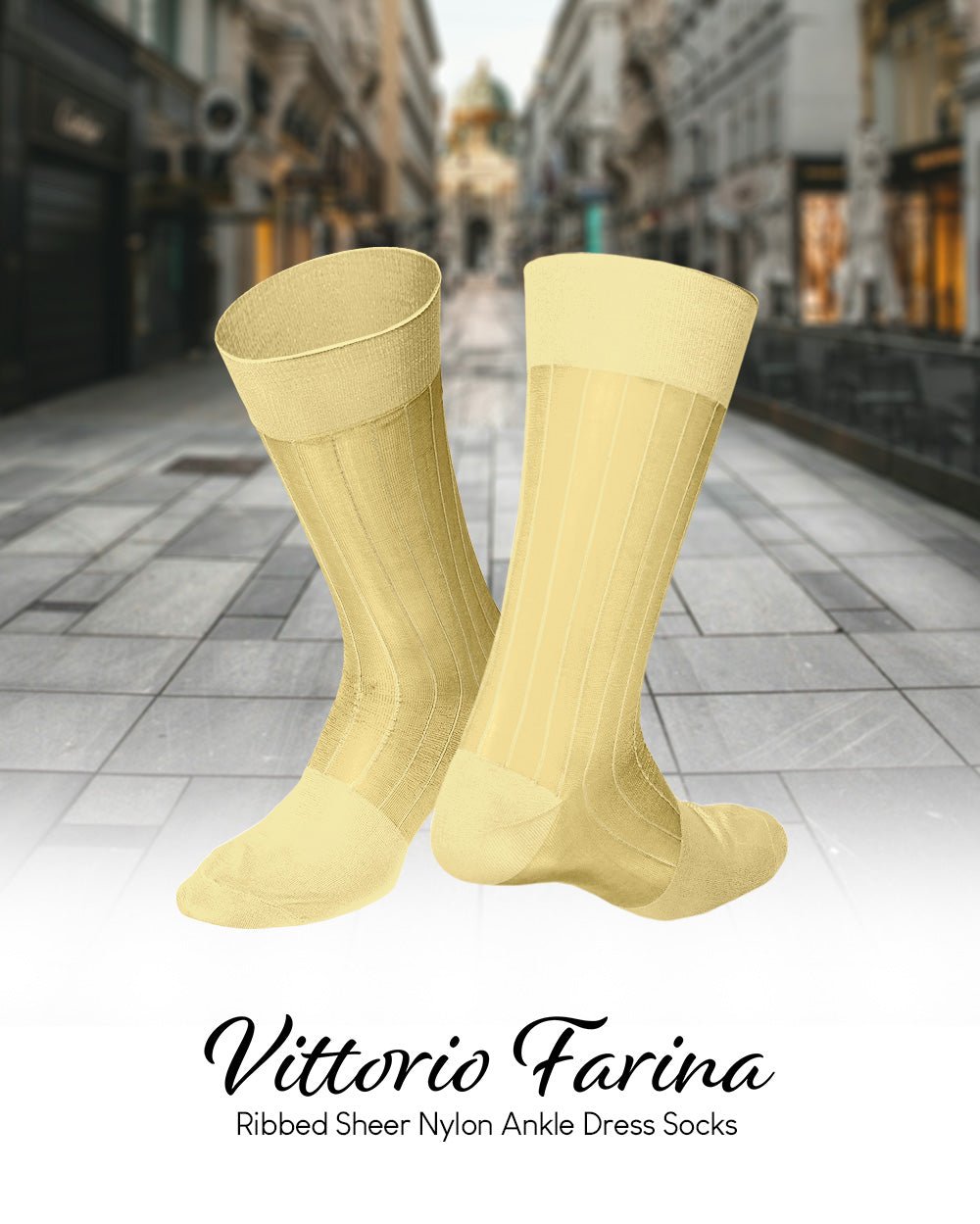 Vittorio Farina Men's Ribbed Shear Nylon Anklet Dress Socks