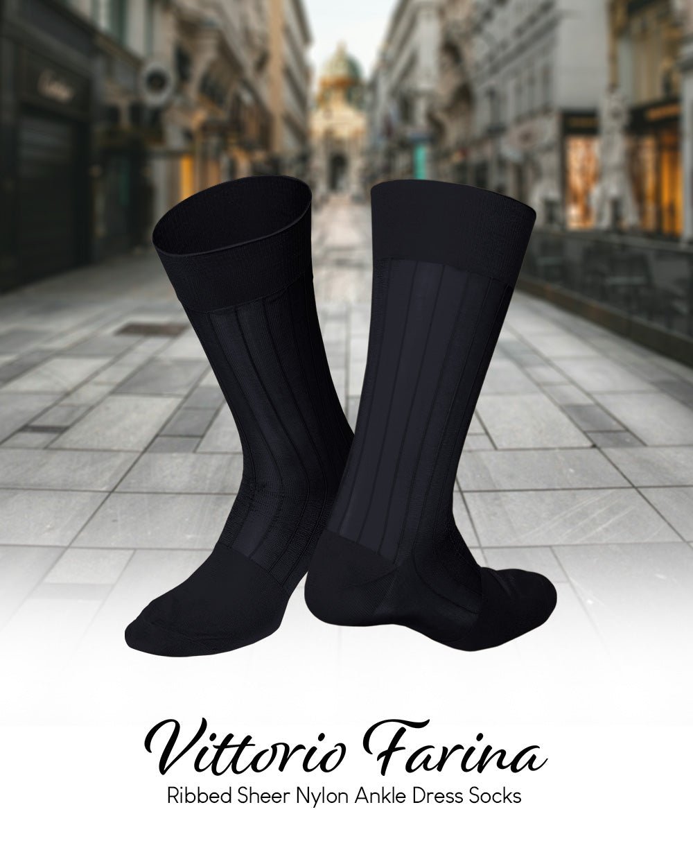Vittorio Farina Men's Ribbed Shear Nylon Anklet Dress Socks