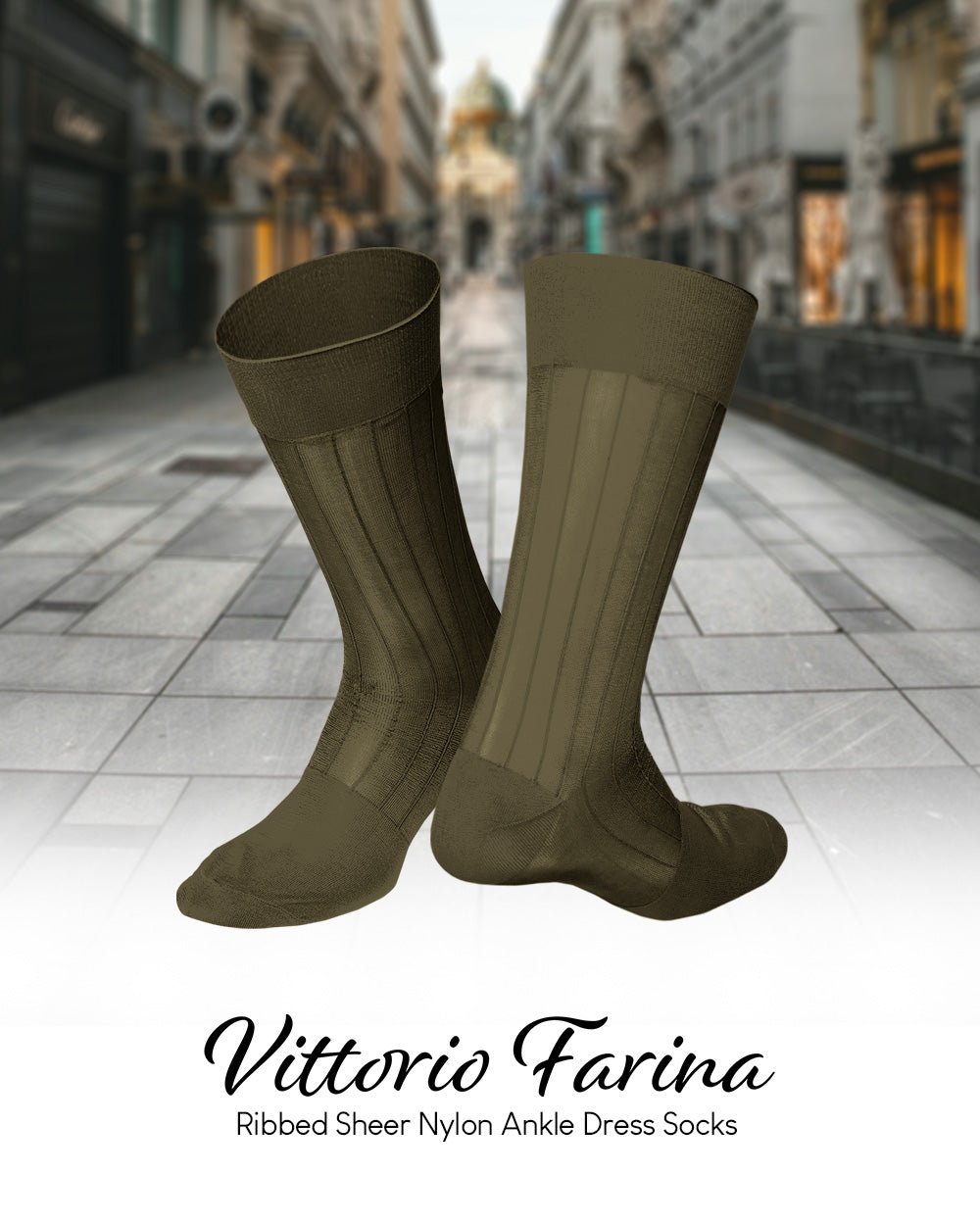 Vittorio Farina Men's Ribbed Shear Nylon Anklet Dress Socks