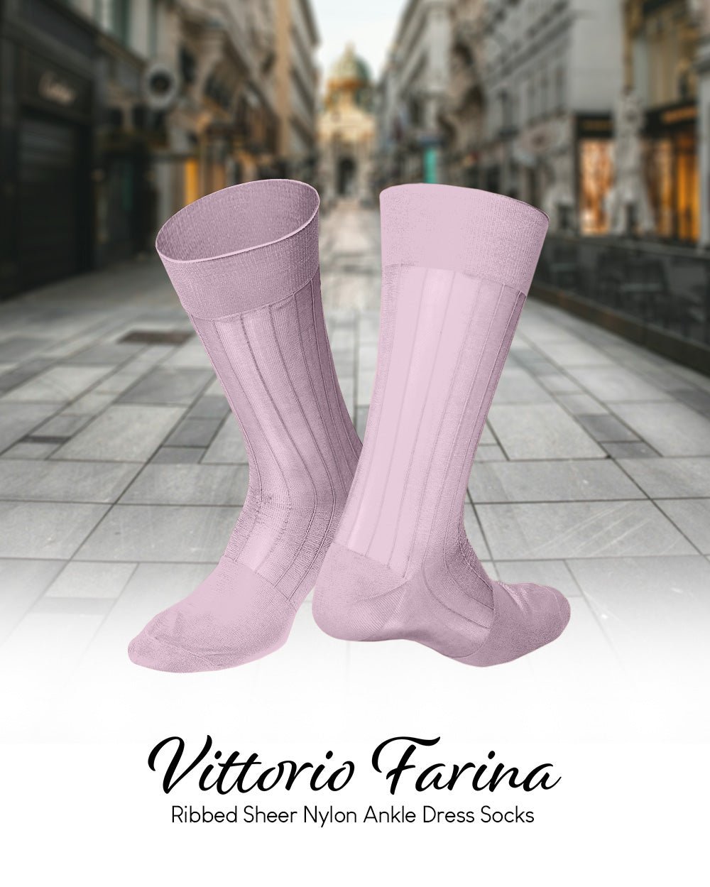 Vittorio Farina Men's Ribbed Shear Nylon Anklet Dress Socks