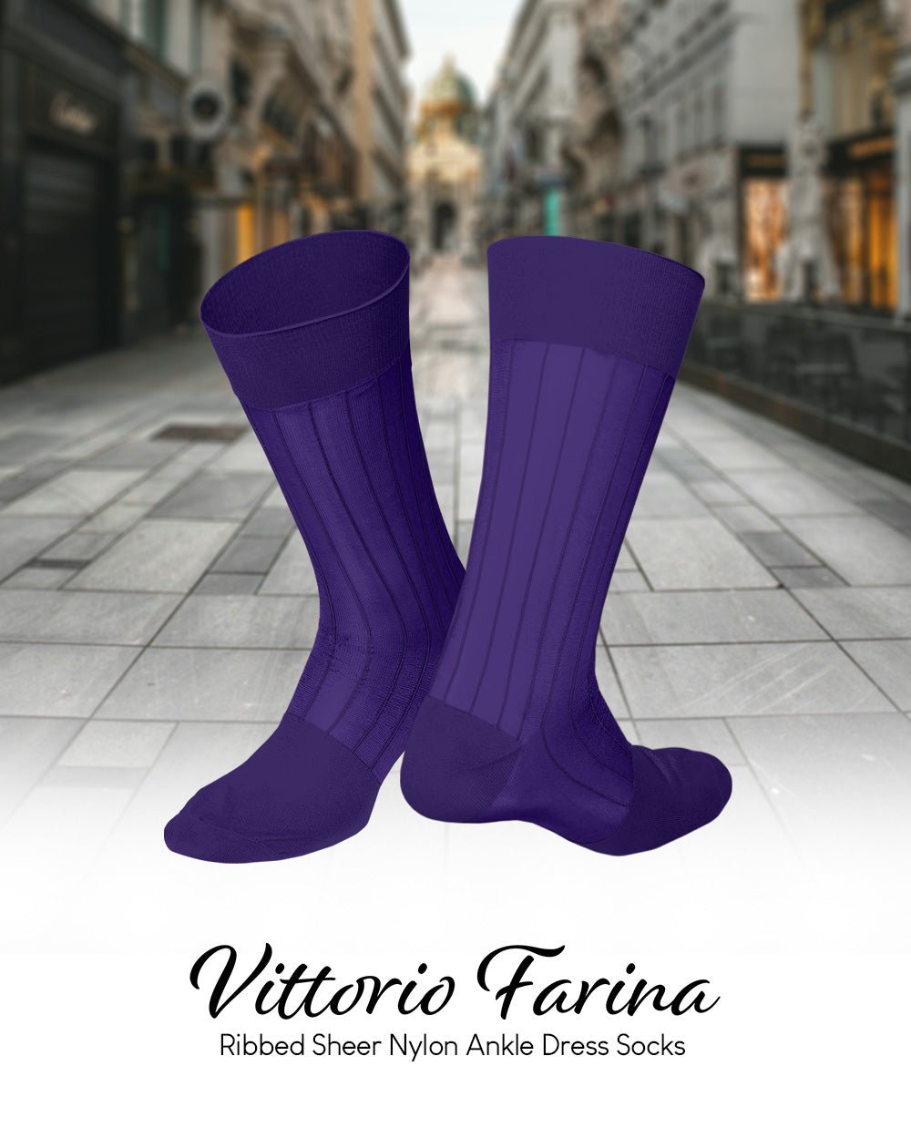 Vittorio Farina Men's Ribbed Shear Nylon Anklet Dress Socks