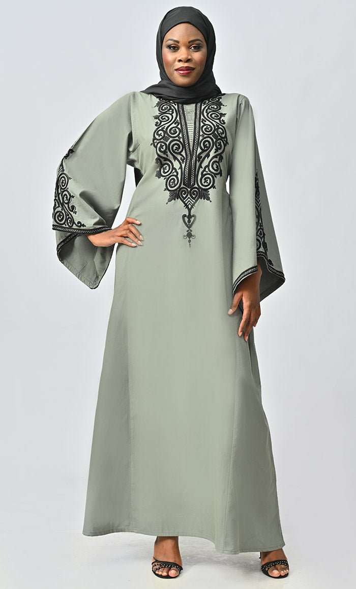 Arabic Beautiful Dori Work Detailing Abaya With Pockets