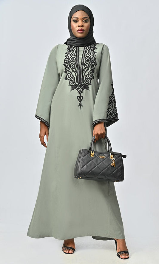 Arabic Beautiful Dori Work Detailing Abaya With Pockets
