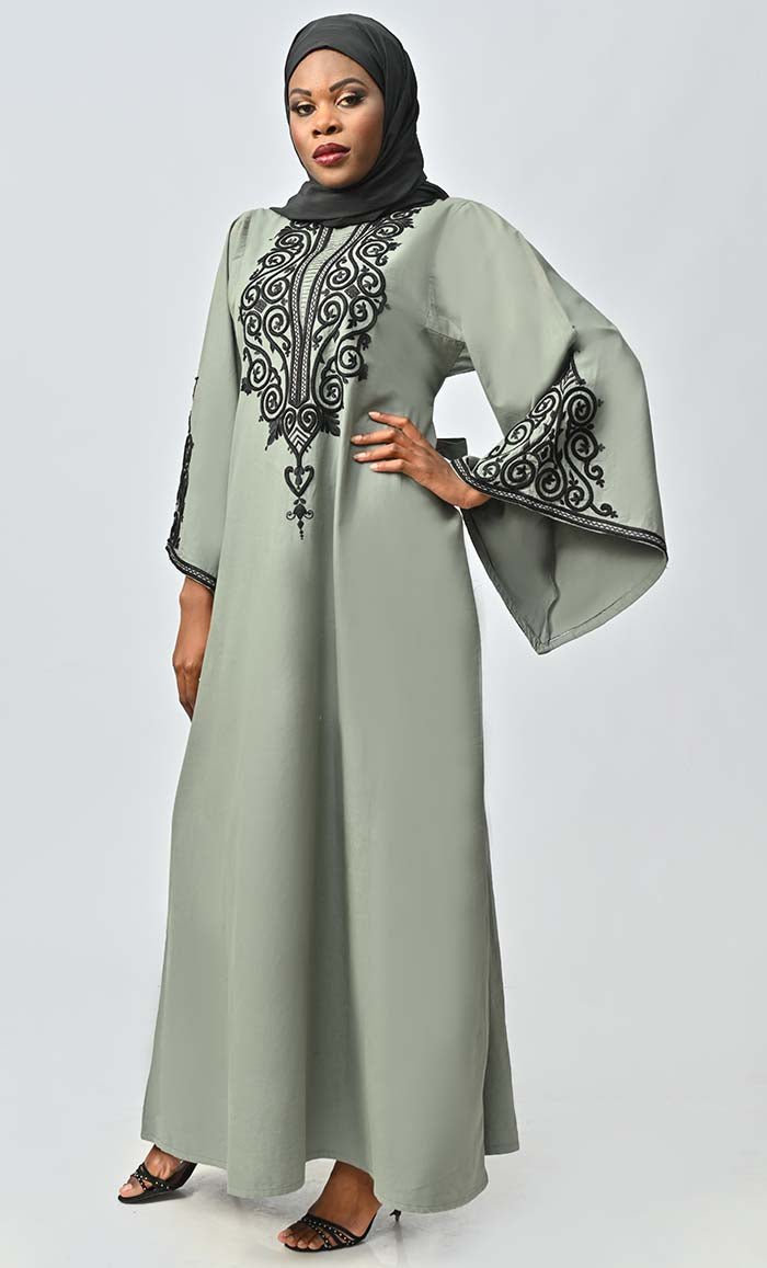 Arabic Beautiful Dori Work Detailing Abaya With Pockets