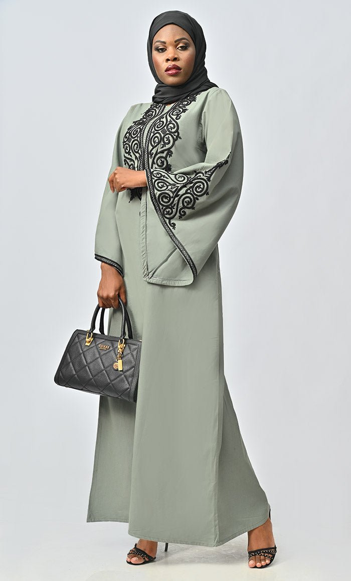 Arabic Beautiful Dori Work Detailing Abaya With Pockets