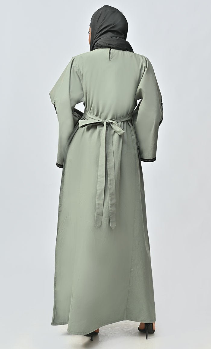 Arabic Beautiful Dori Work Detailing Abaya With Pockets