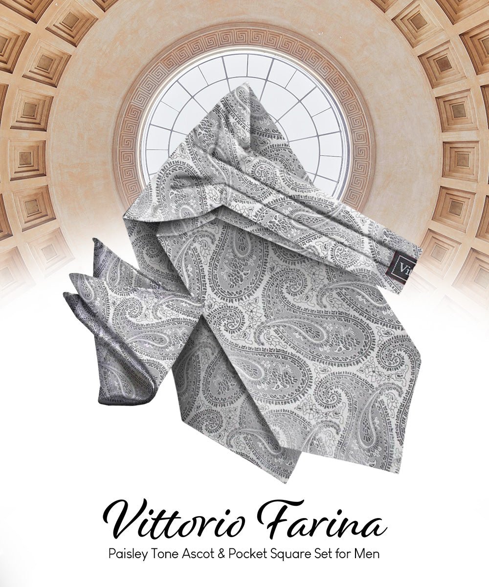 Vittorio Farina Men's Woven Pasiley Ascot & Pocket Square