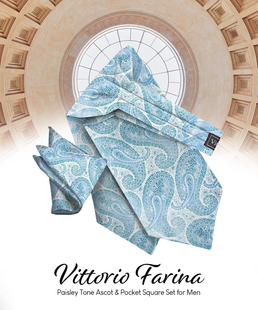 Vittorio Farina Men's Woven Pasiley Ascot & Pocket Square