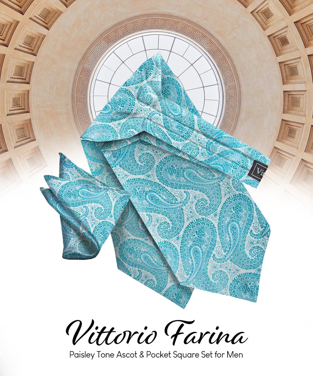Vittorio Farina Men's Woven Pasiley Ascot & Pocket Square