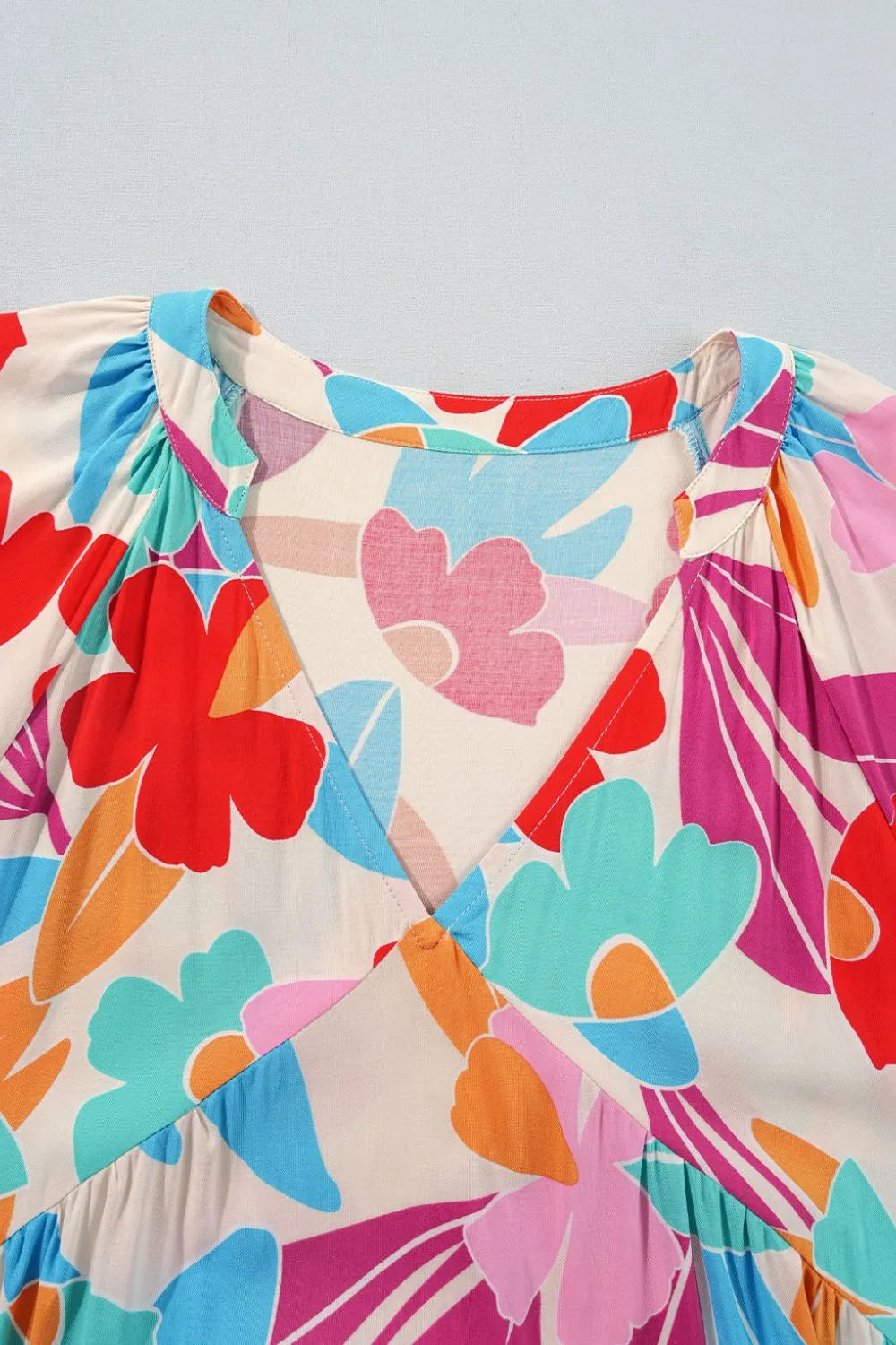 Floral Bubble Sleeve V Neck Tiered Ruffle Babydoll Dress - Concordia Style Boutique