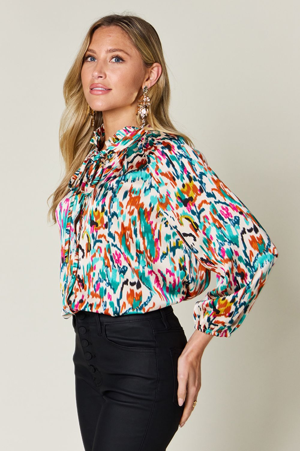 Double Take Full Size Printed Button Up Long Sleeve Shirt - Concordia Style Boutique