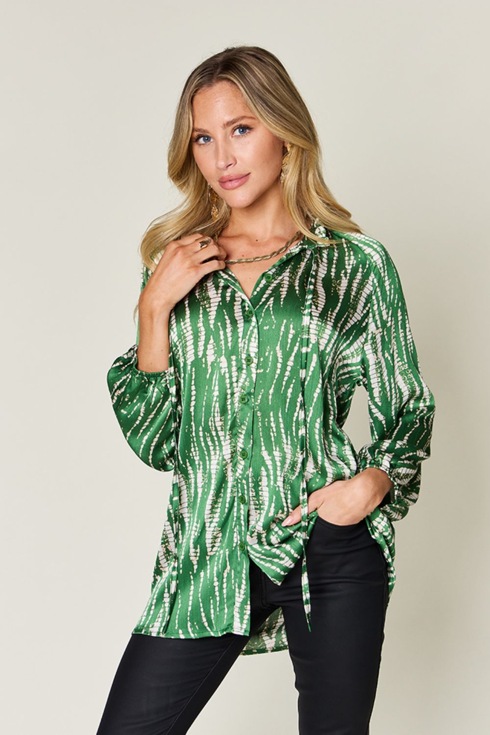 Double Take Full Size Printed Button Up Long Sleeve Shirt - Concordia Style Boutique