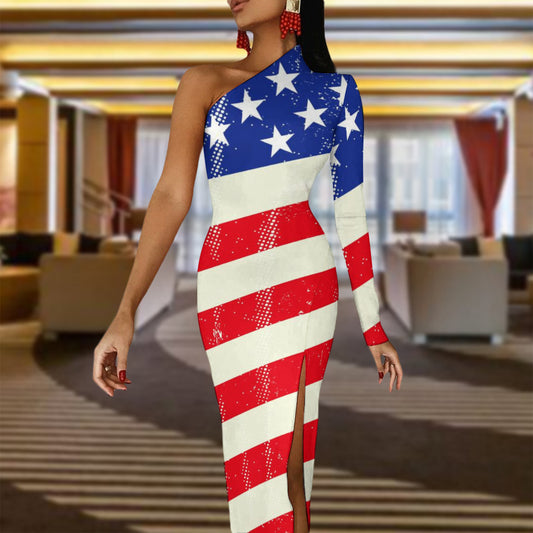 Half Sleeve Slit Dress - "USA" - Premium Half Sleeve Slit Dress from Concordia Style Boutique - Just $43.13! Shop now at Concordia Style Boutique