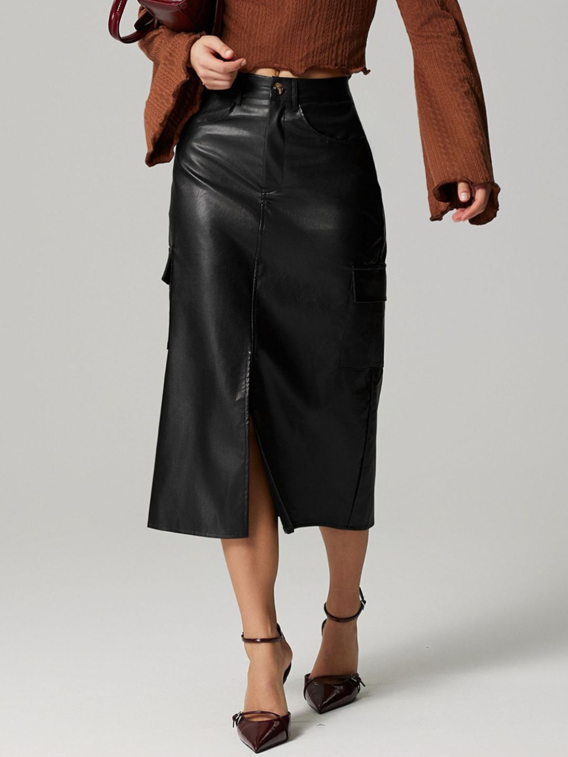 Slit Midi Skirt with Pockets - Premium Midi Skirt from Concordia Style Boutique - Just $36.72! Shop now at Concordia Style Boutique