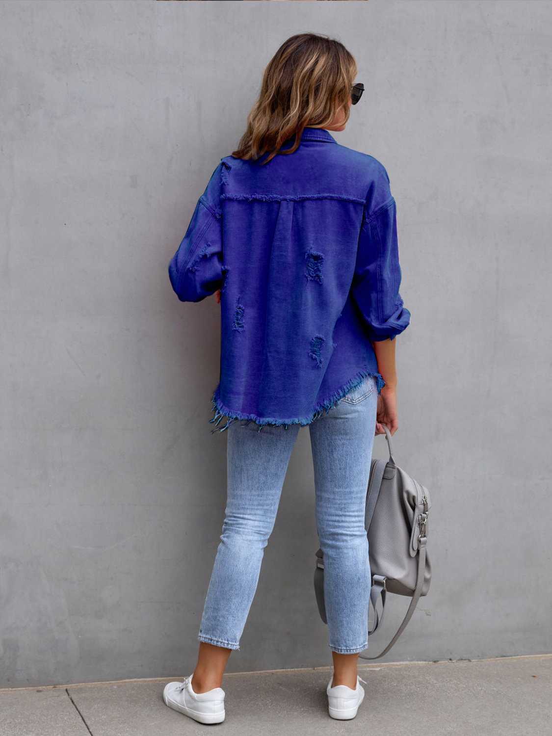 Distressed Drop Shoulder Denim Jacket - Concordia Style Boutique