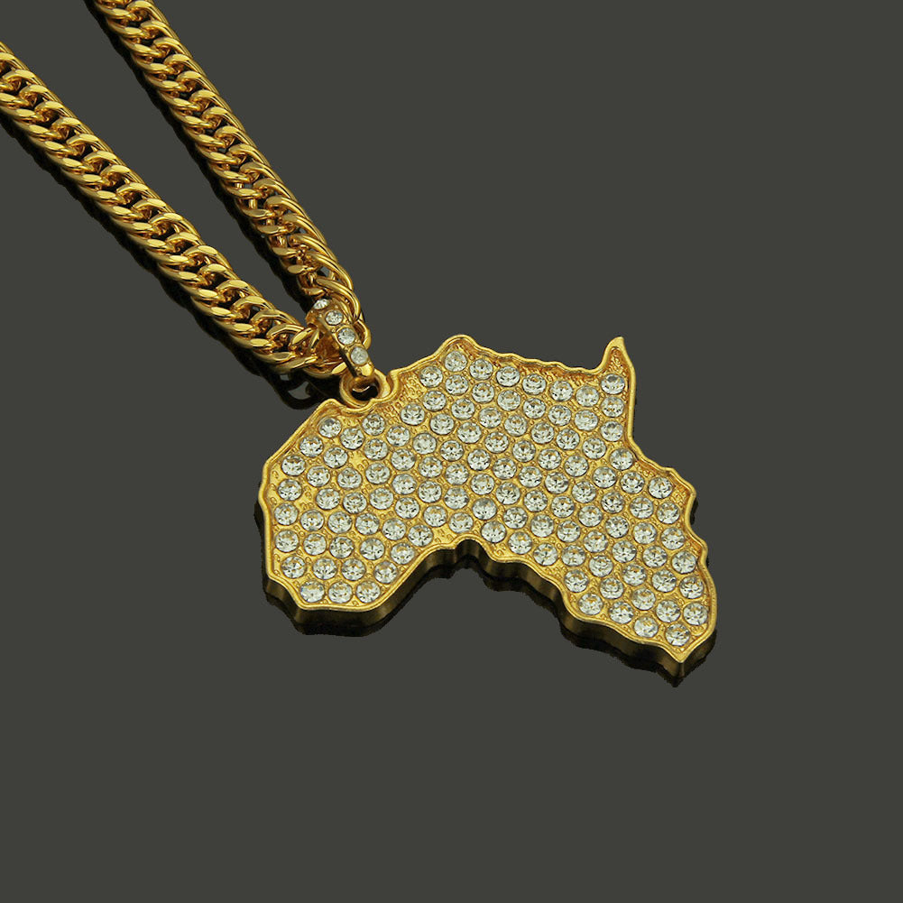 Africa Map Necklace Full Diamond Pendant - Premium Castor Oil from erDouckan - Just $20! Shop now at Concordia Style Boutique